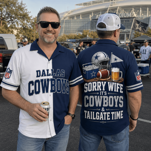 Premium NFL x DAL Funny Football Fan Hawaiian Shirt Sorry Wife It's Tailgate Time Button 300626