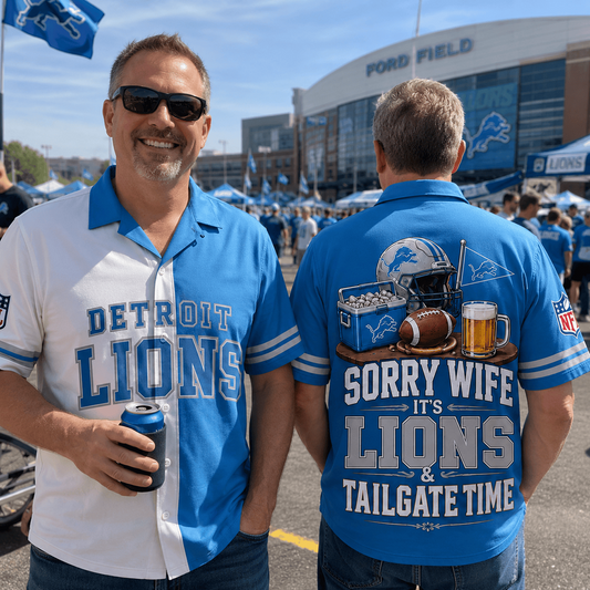 Premium NFL x DET Funny Football Fan Hawaiian Shirt Sorry Wife It's Tailgate Time Button 300626