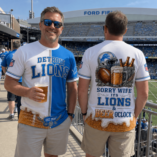 Premium NFL x DET Sorry Wife It's Match Day And Beer Time Funny Sports Fan 3D Shirt 290626