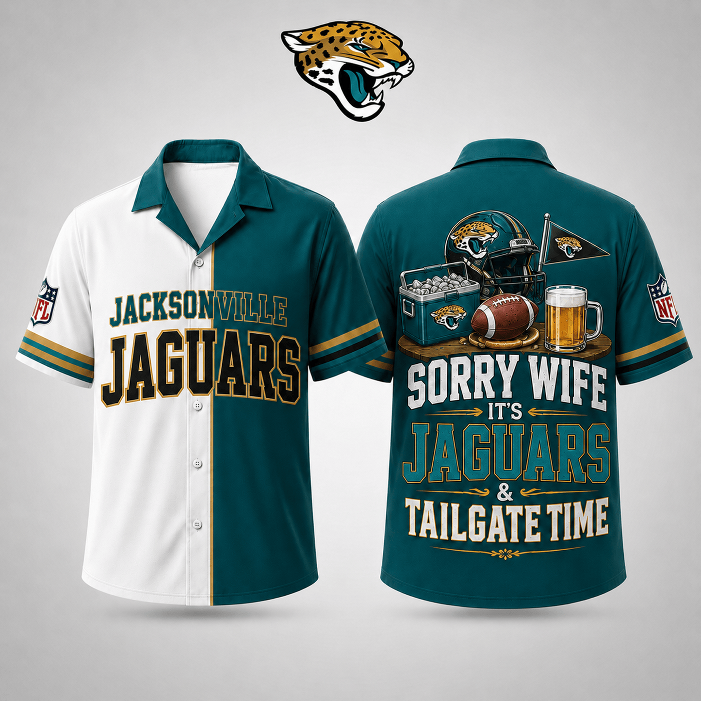 Premium NFL x JAX Funny Football Fan Hawaiian Shirt Sorry Wife It's Tailgate Time Button 300626