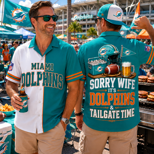 Premium NFL x MIA Funny Football Fan Hawaiian Shirt Sorry Wife It's Tailgate Time Button 300626