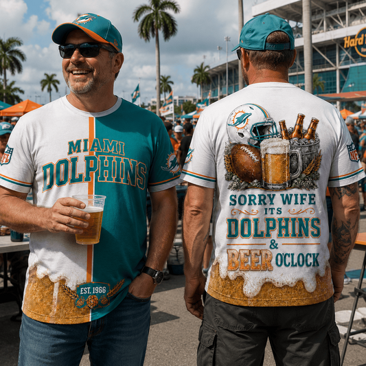 Premium NFL x MIA Sorry Wife It's Match Day And Beer Time Funny Sports Fan 3D Shirt 290626