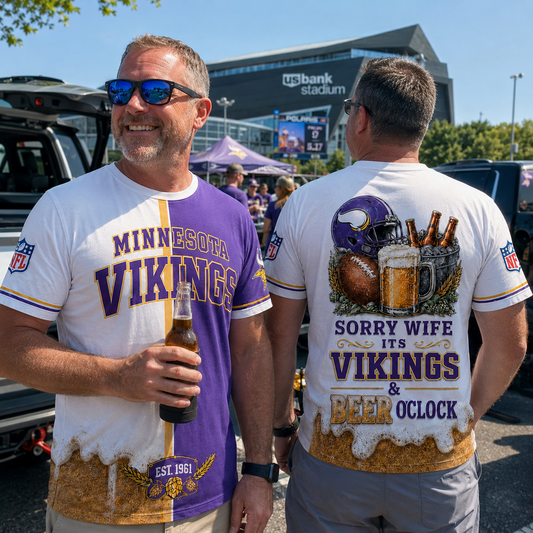 Premium NFL x MIN Sorry Wife It's Match Day And Beer Time Funny Sports Fan 3D Shirt 290626