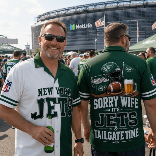 Premium NFL x NYJ Funny Football Fan Hawaiian Shirt Sorry Wife It's Tailgate Time Button 300626