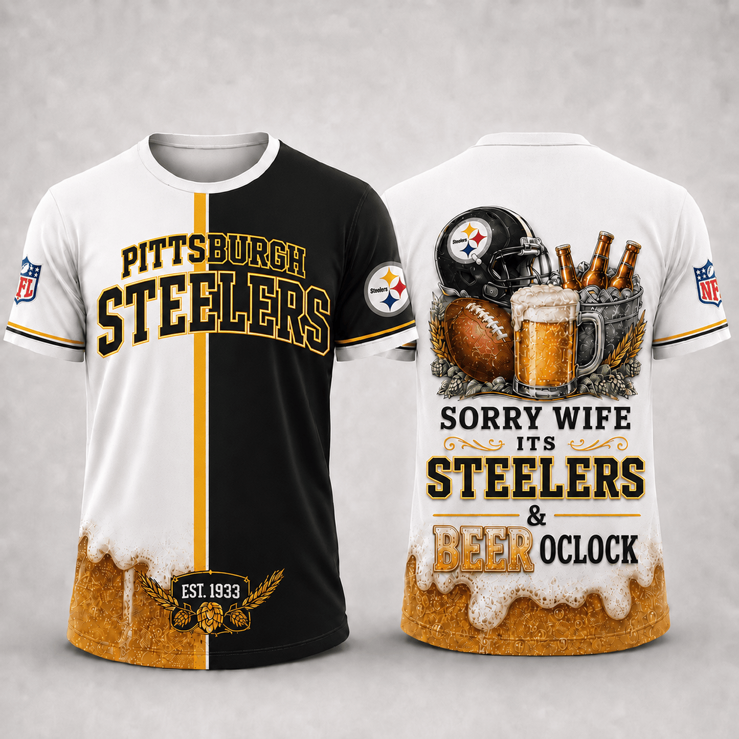 Premium NFL x PIT Sorry Wife It's Match Day And Beer Time Funny Sports Fan 3D Shirt 290626