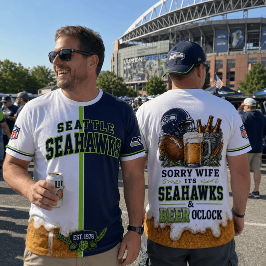 Premium NFL x SEA Sorry Wife It's Match Day And Beer Time Funny Sports Fan 3D Shirt 290626