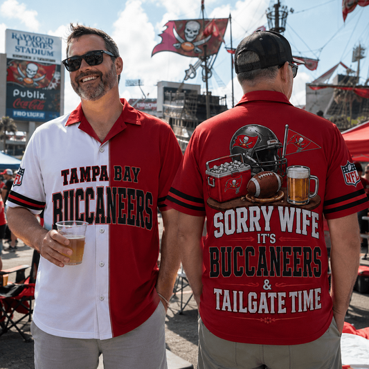 Premium NFL x TB Funny Football Fan Hawaiian Shirt Sorry Wife It's Tailgate Time Button 300626