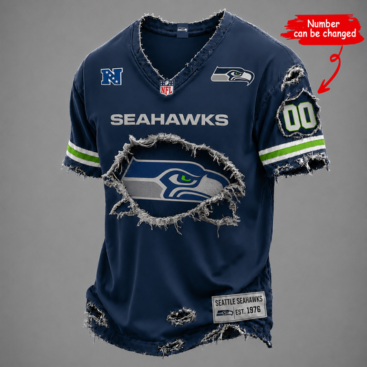 SEA x NFL LUXURY V-Neck T-Shirt V2 1506